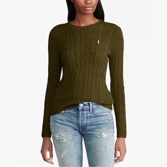 Polo Ralph Lauren Sweaters - (Sold) Polo Ralph Lauren Olive Green Khaki Sweater Cable Knit Cotton Crewneck